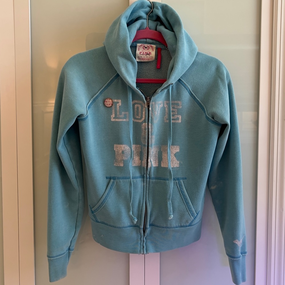 PINK Victoria’s Secret Hoodie Light Blue Sweatshirt M LOVE & PINK Royal Academy
